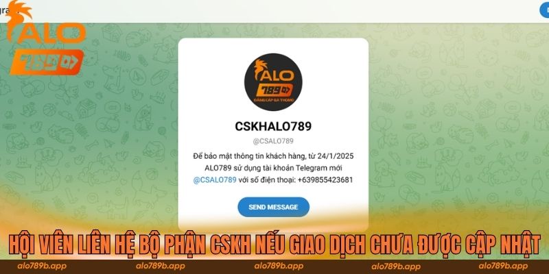 Hội viên liên hệ bộ phận CSKH nếu giao dịch chưa được cập nhật