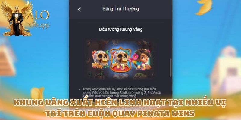 Khung vàng xuất hiện linh hoạt tại nhiều vị trí trên cuộn quay Pinata Wins